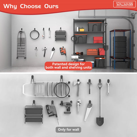 WALMANN close-up of storage hooks holding tools
