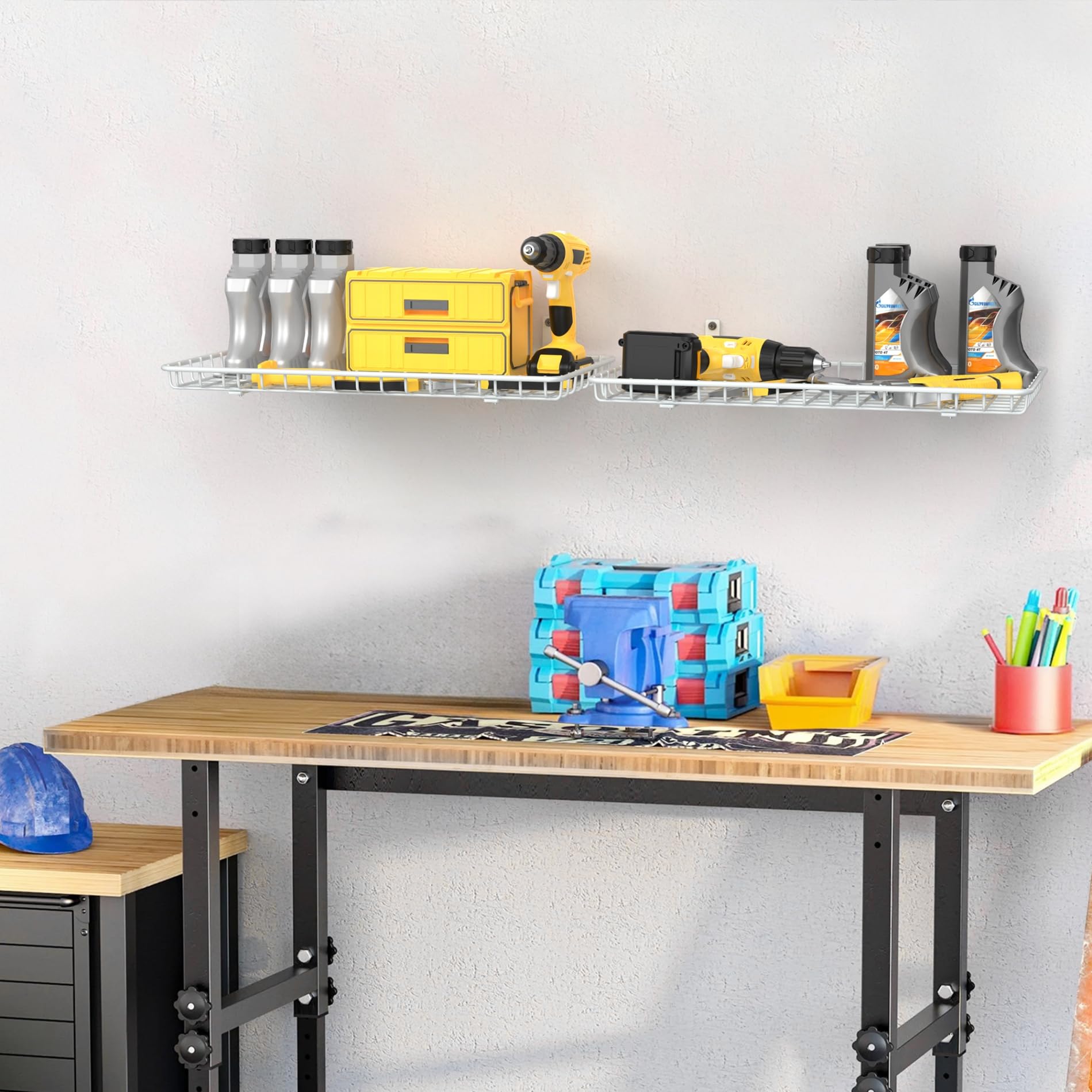 WALMANN heavy-duty L-shaped brackets provide sturdy support for garage or closet storage