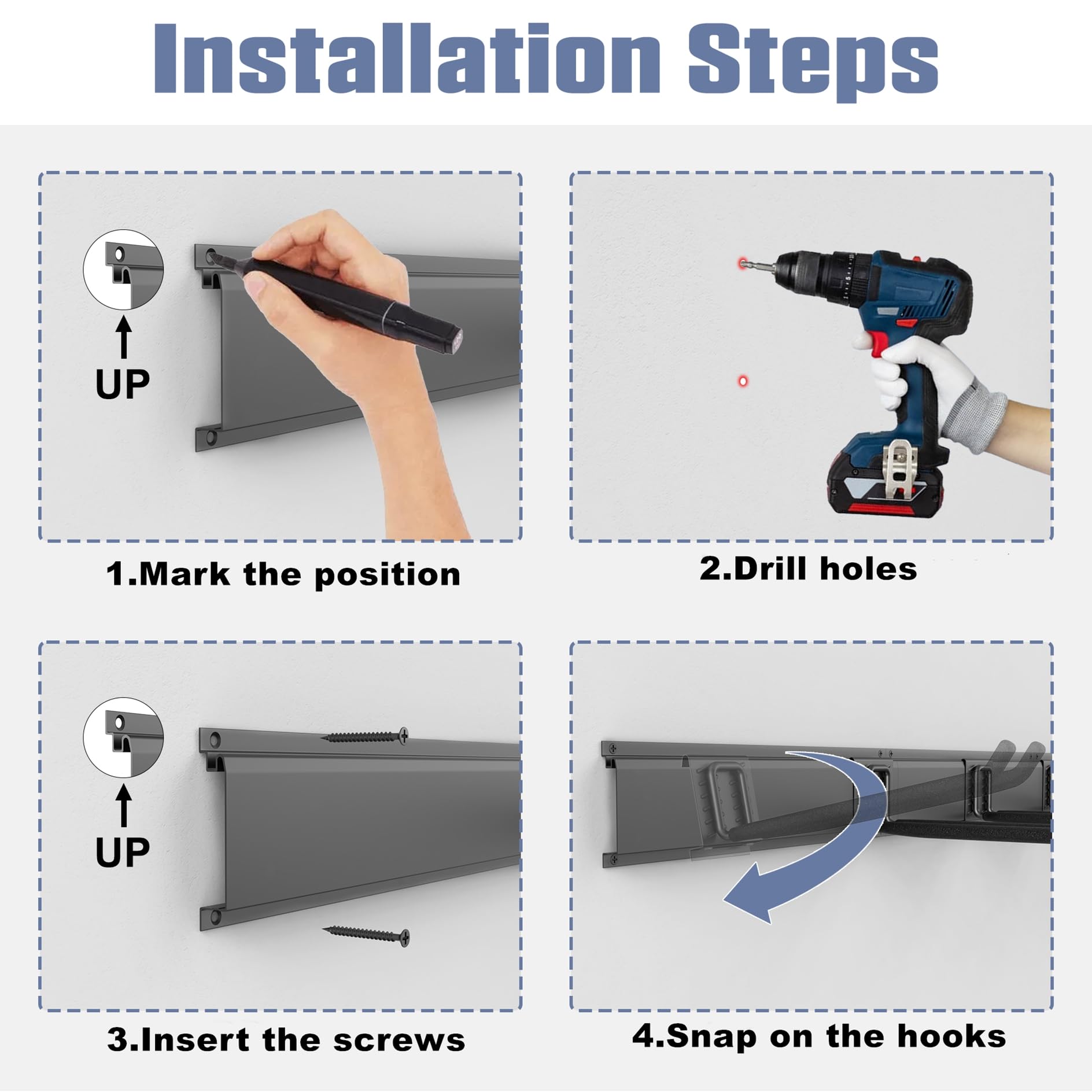 WALMANN pre-drilled 16-inch mounting holes highlight easy wall installation.
