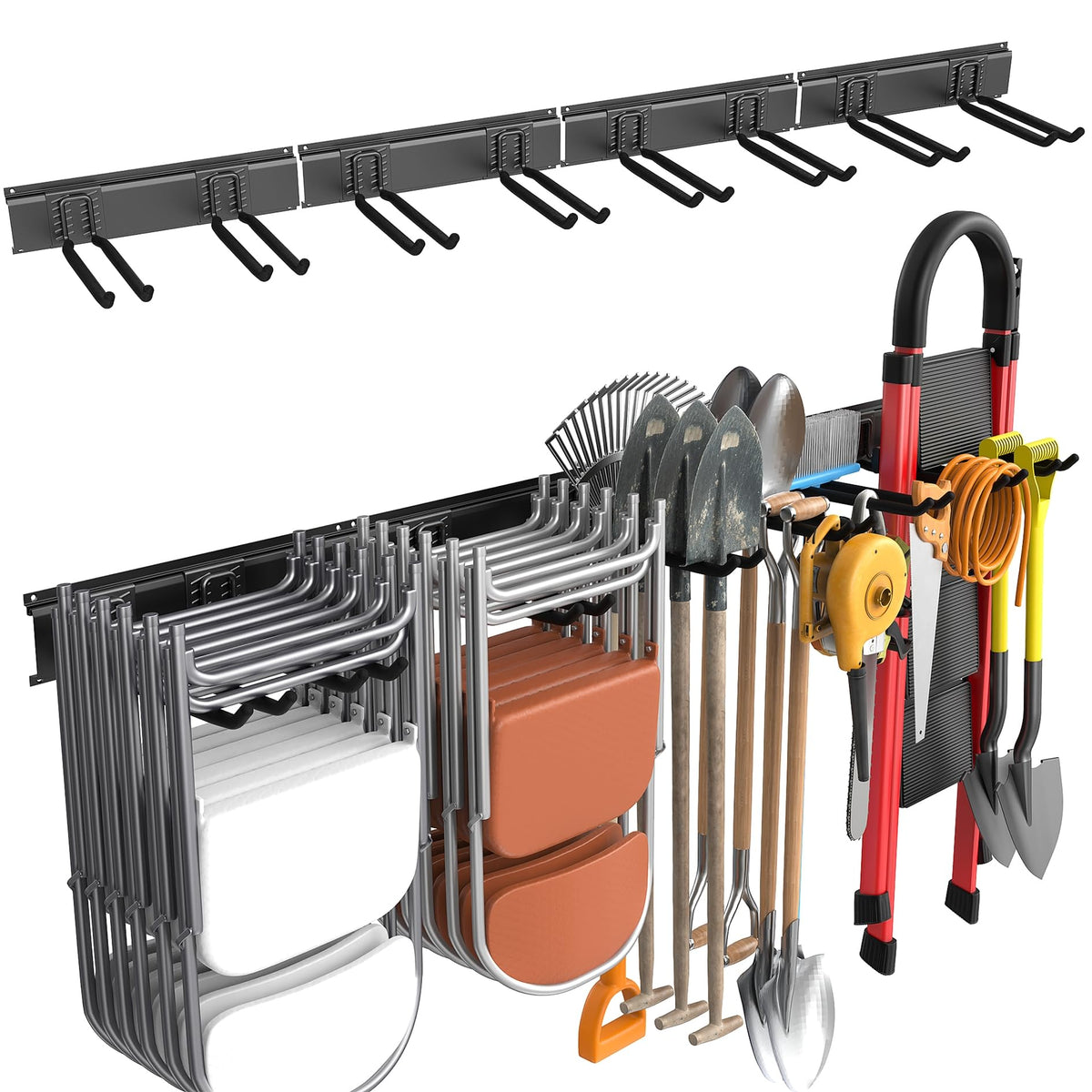 WALMANN wall-mounted garage organizer closeup showing sturdy construction and easy tool access.