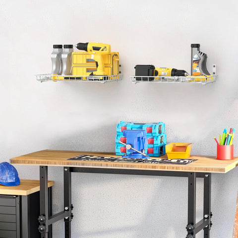Close-up of heavy-duty L-shaped brackets supporting the WALMANN shelf