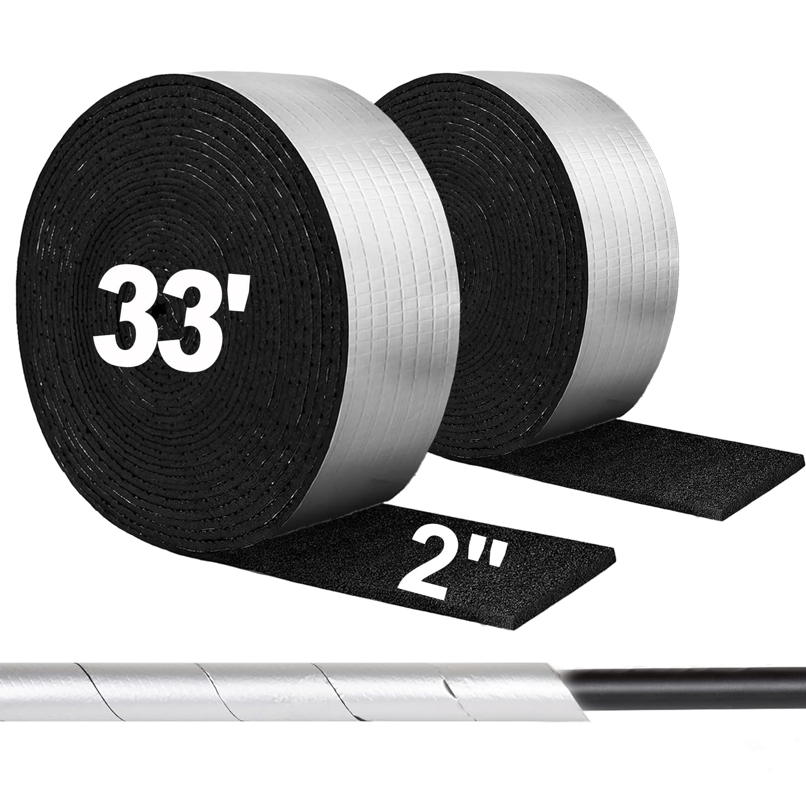 WALSIO foam insulation tape for pipes; 33ft wrap improves heat retention and protection