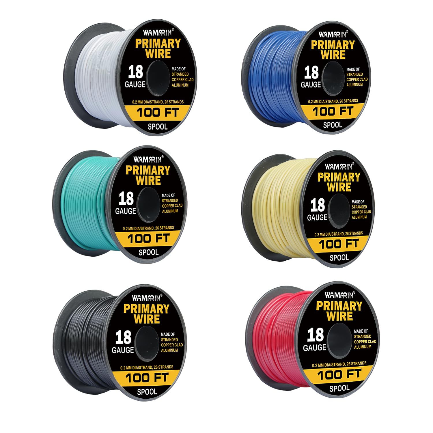 Wamarin 18-gauge color-coded wire rolls for easy identification.