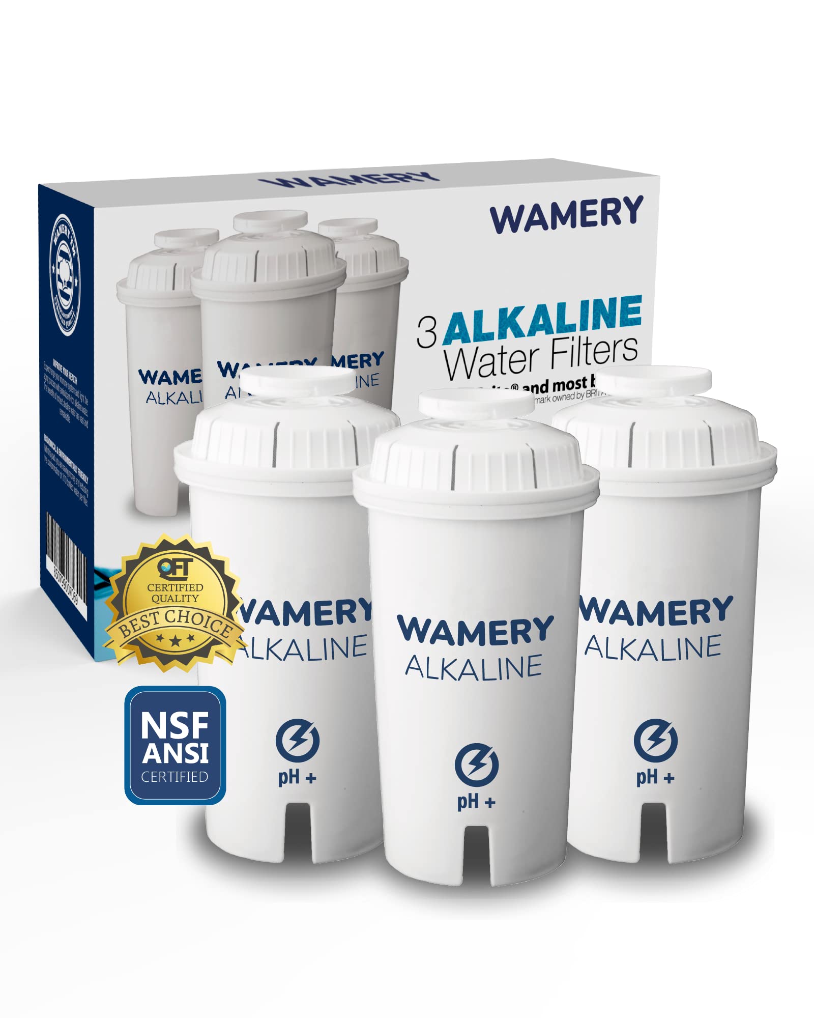 Wamery alkaline pitcher filter 3-pack improves taste and pH for daily hydration.