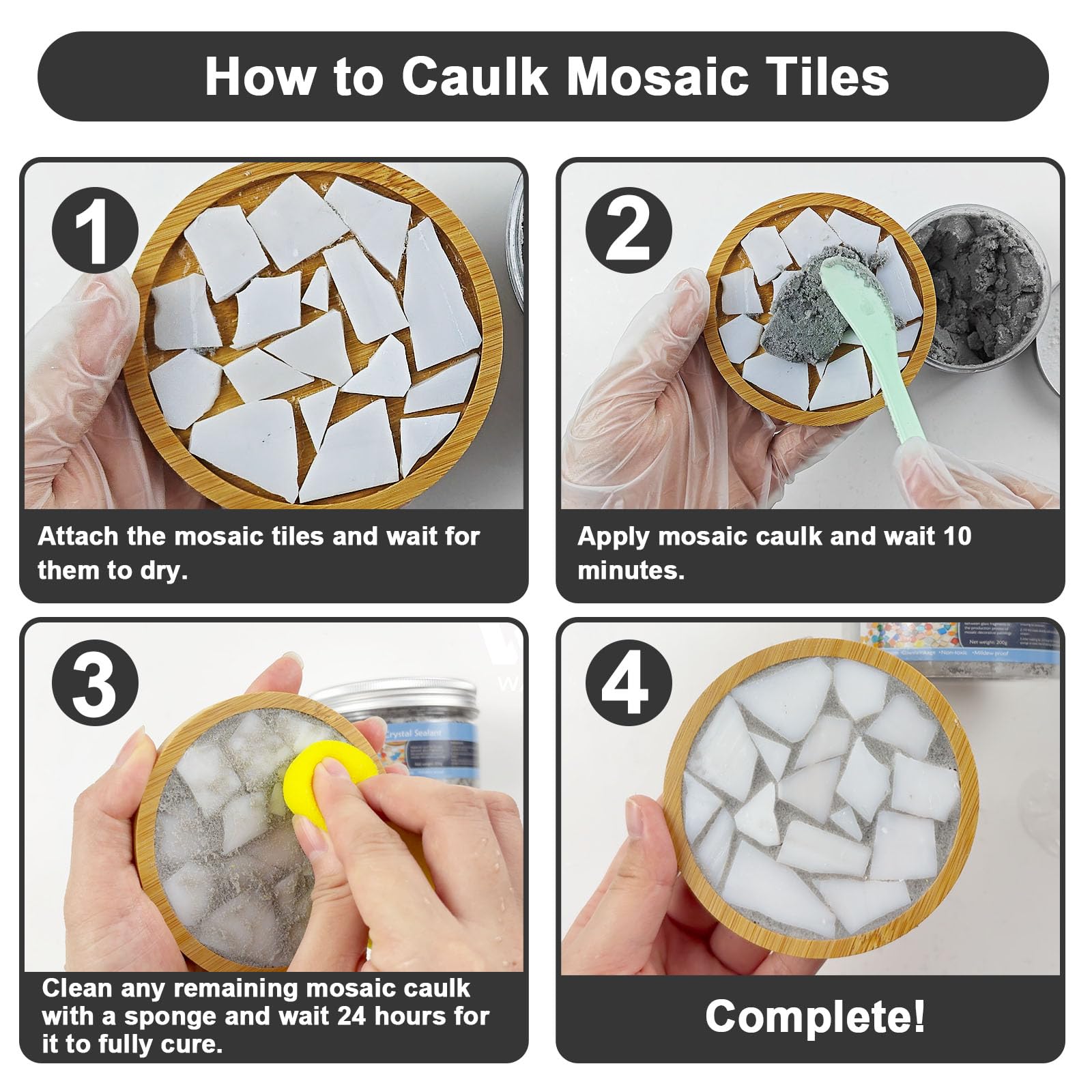 WAN2TLK crystal-grout drying with glossy finish on mosaic surface.
