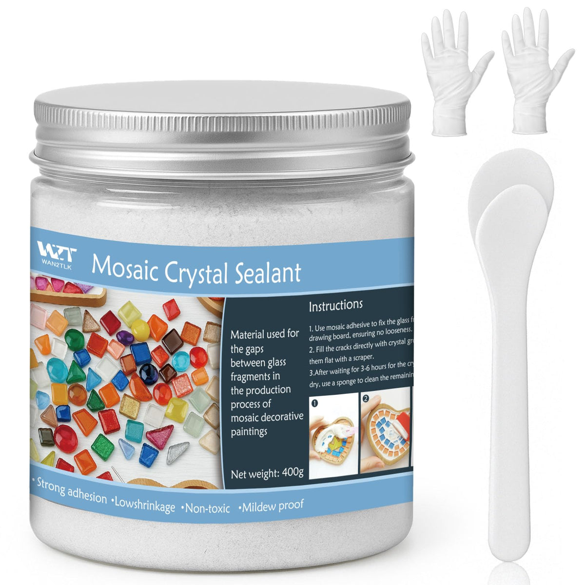 WAN2TLK white mosaic crystal grout 400g jar for easy DIY tiling