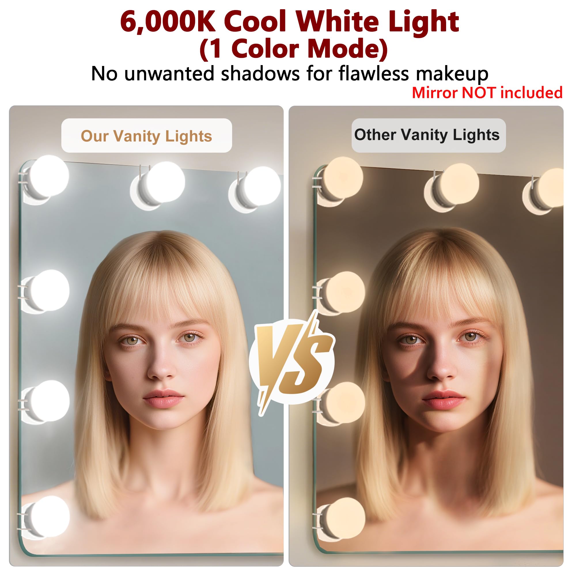 Waneway 6000K cool white lighting for true-tone makeup application