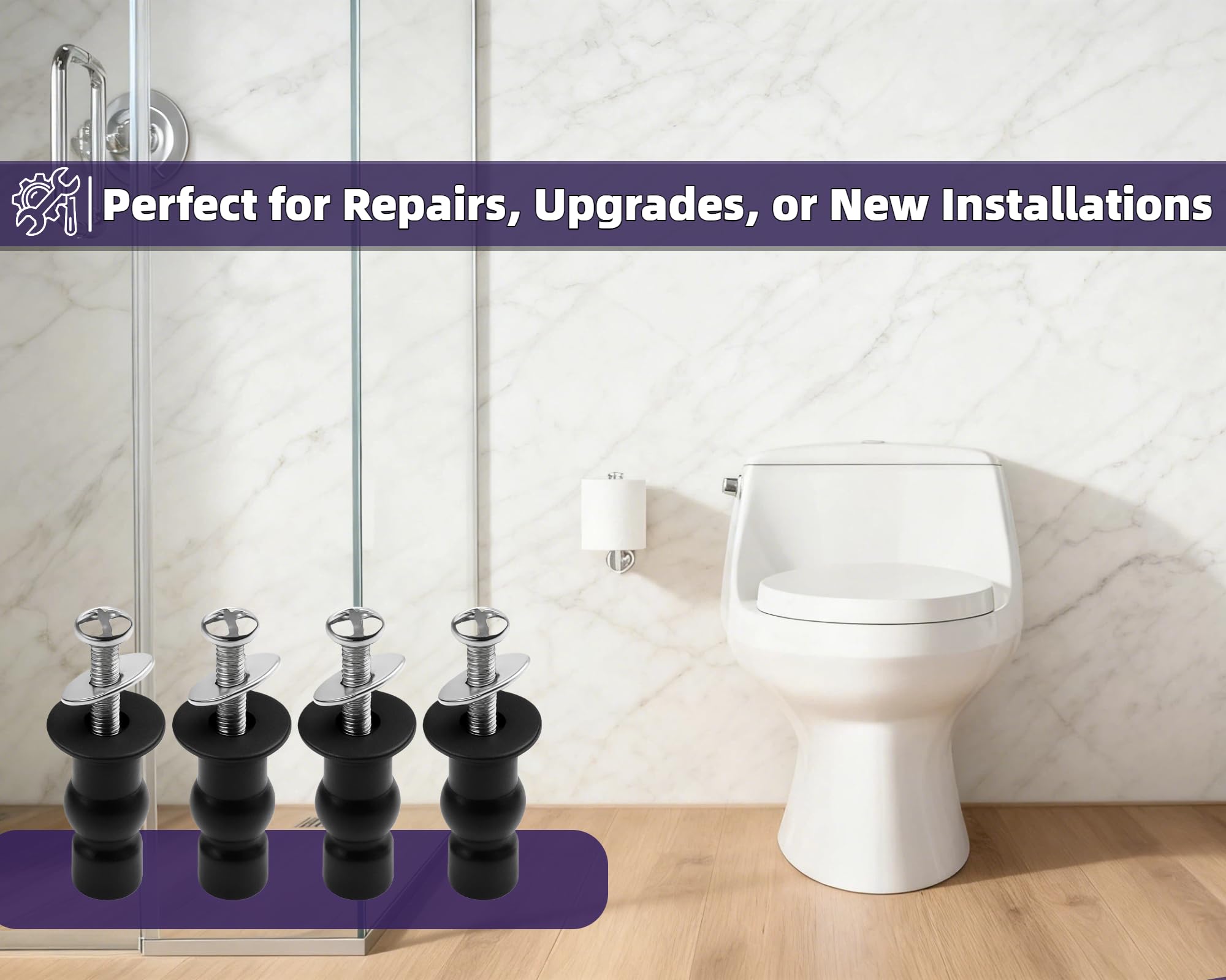Rubber grommets ensure a firm grip on Kohler toilet mounting holes.