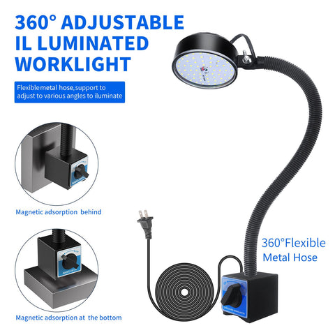 360-degree gooseneck allows flexible lighting angles for any task.