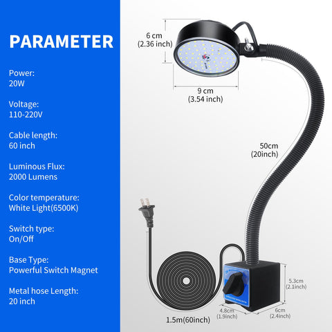 Strong magnetic base keeps the lamp securely on metal surfaces.