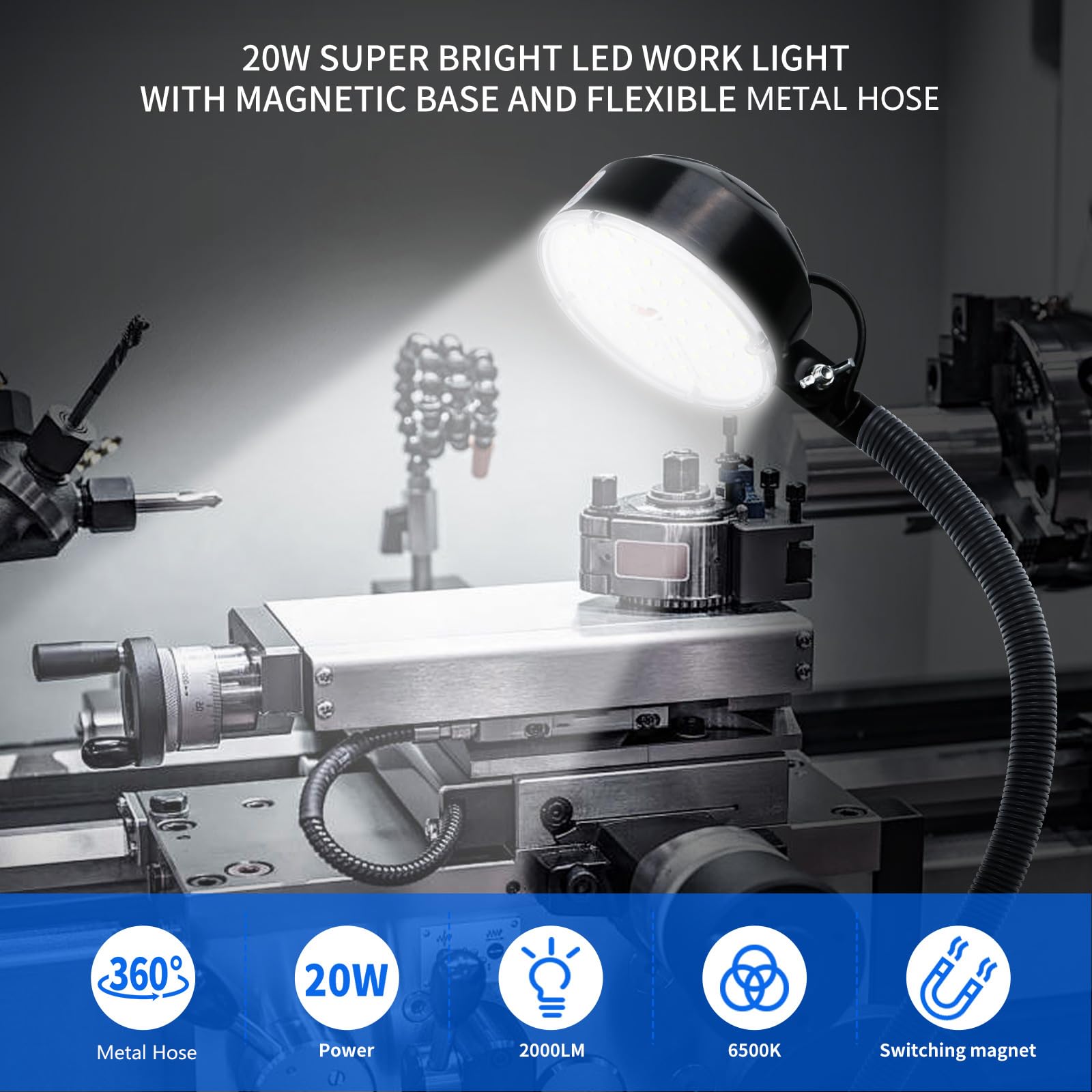 WangJiaTai 6500K white LED provides bright, steady work area lighting