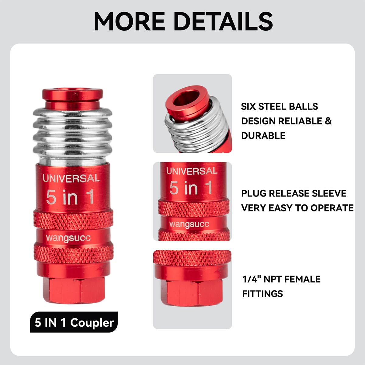 Wangsucc universal air coupler 1/4 inch supports quick, leak-free hoses
