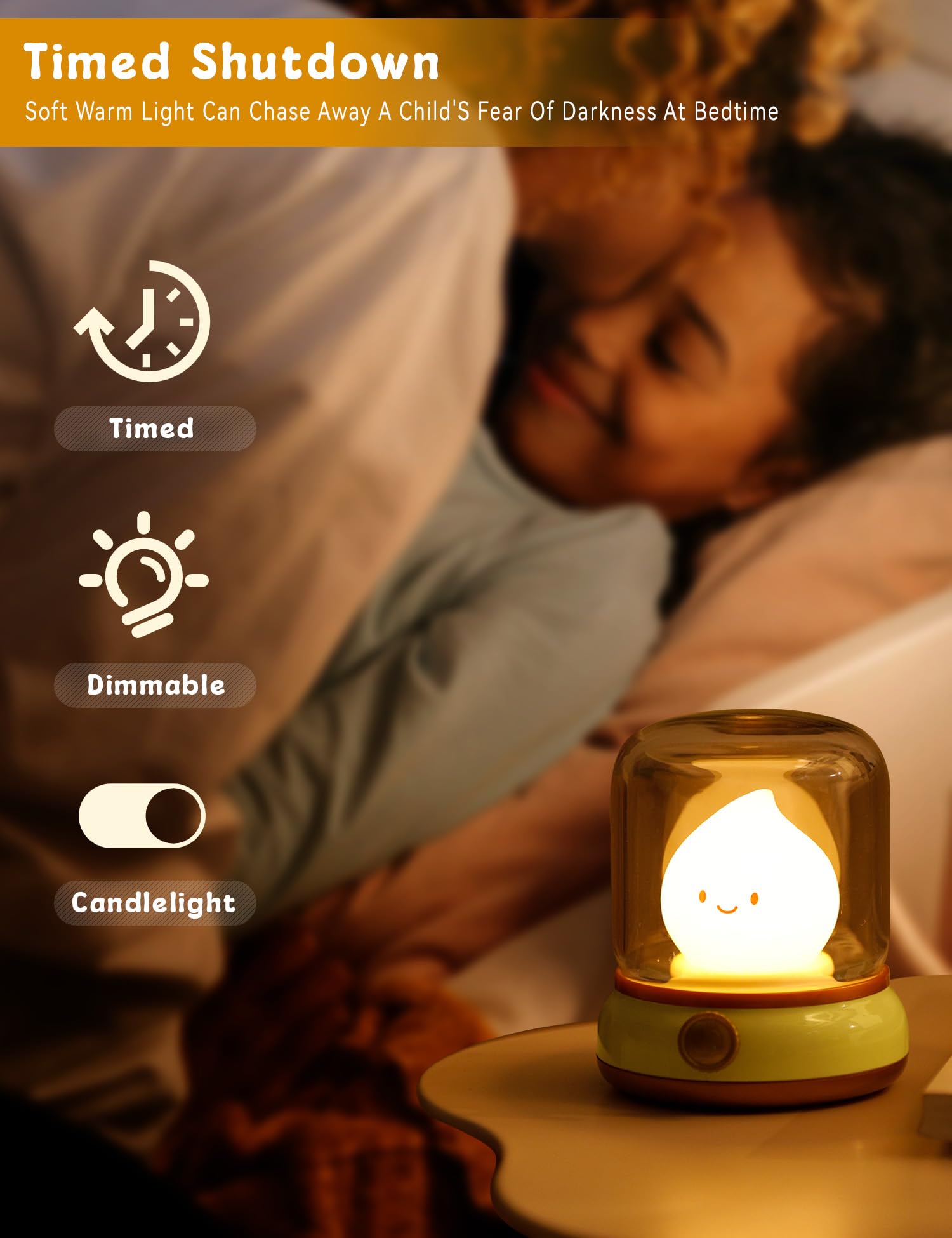 WANIDEA silicone candle night light for kids room offering safe, soft illumination.