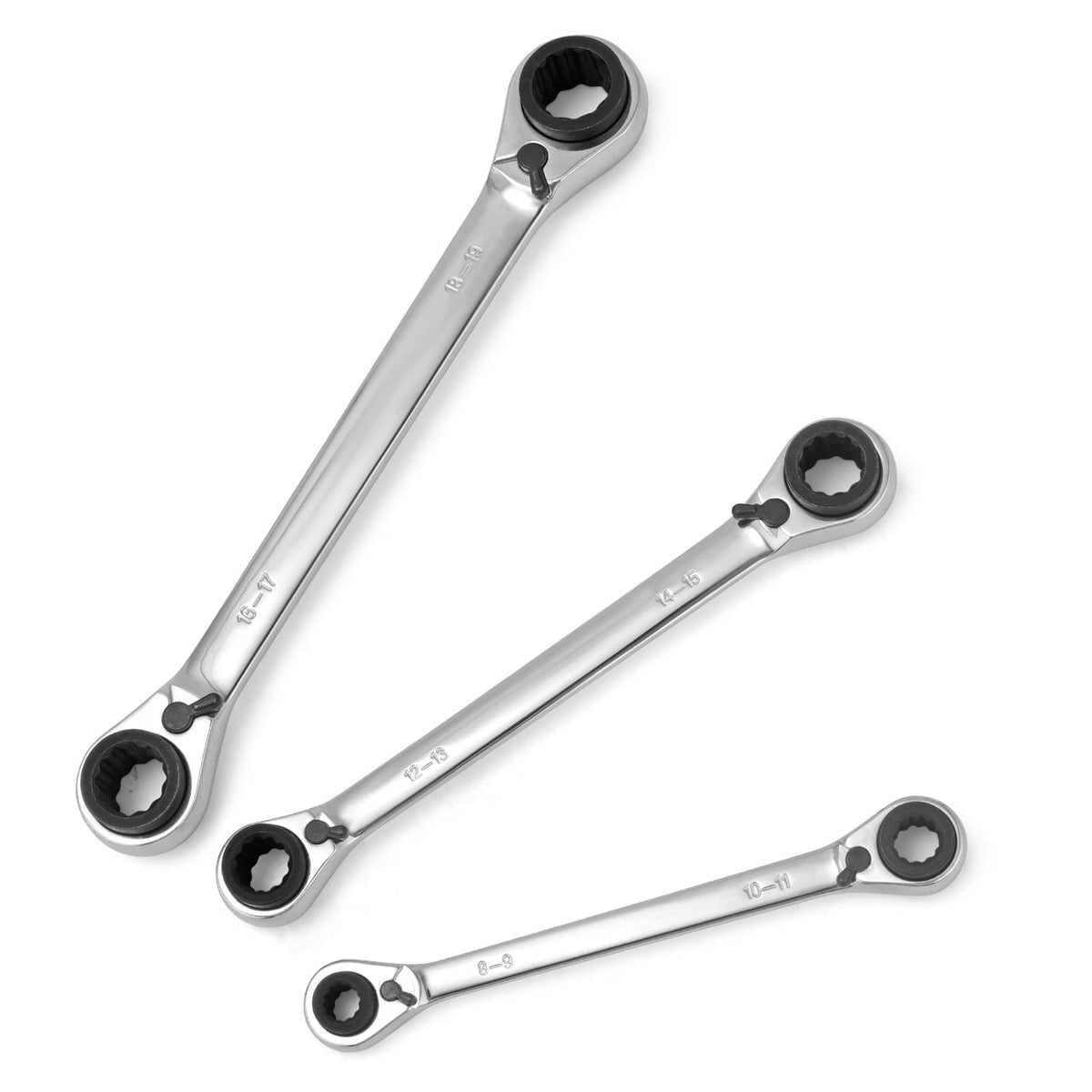 Wanlvkang 4-in-1 ratcheting wrench set compact display showing 12 sizes