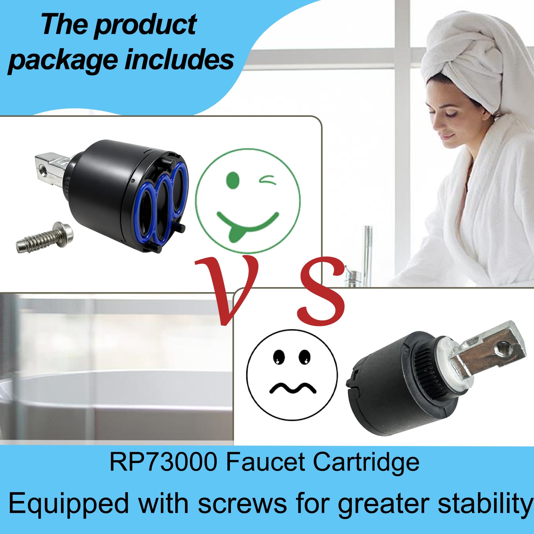 Wanyous RP73000 Delta faucet cartridge exterior shows durable, leak-resistant design