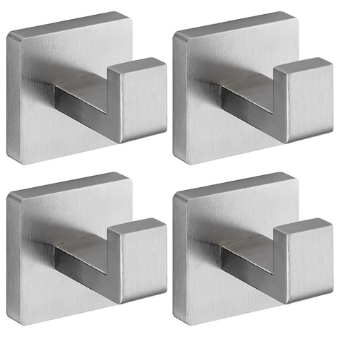 Warlve brushed nickel towel hook square - front view on wall, showcasing modern bathroom design