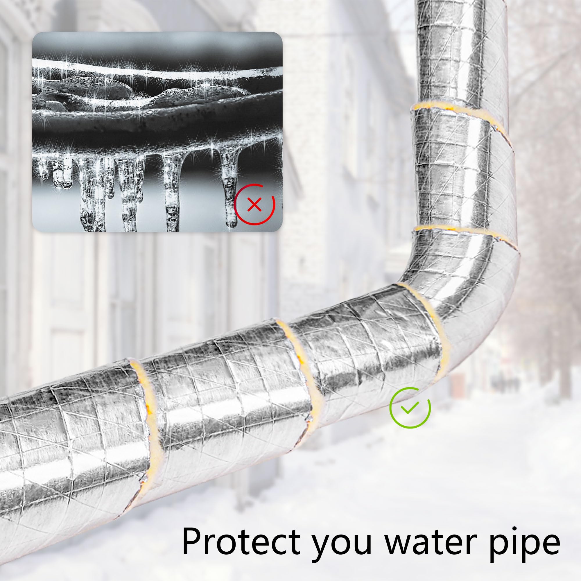 Warmfarm wrapped pipe during outdoor installation demonstrating coverage