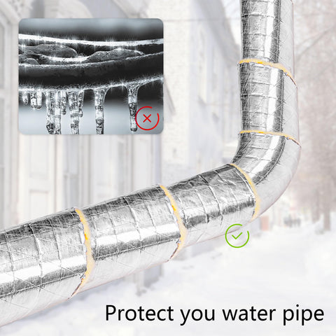Warmfarm wrapped pipe during outdoor installation demonstrating coverage