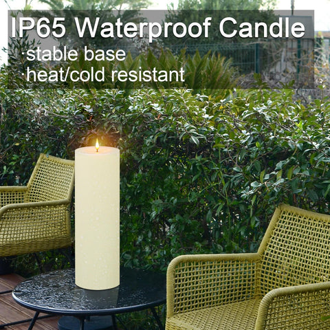 Warmhere 14-inch ivory pillar candle with ambient glow for patios