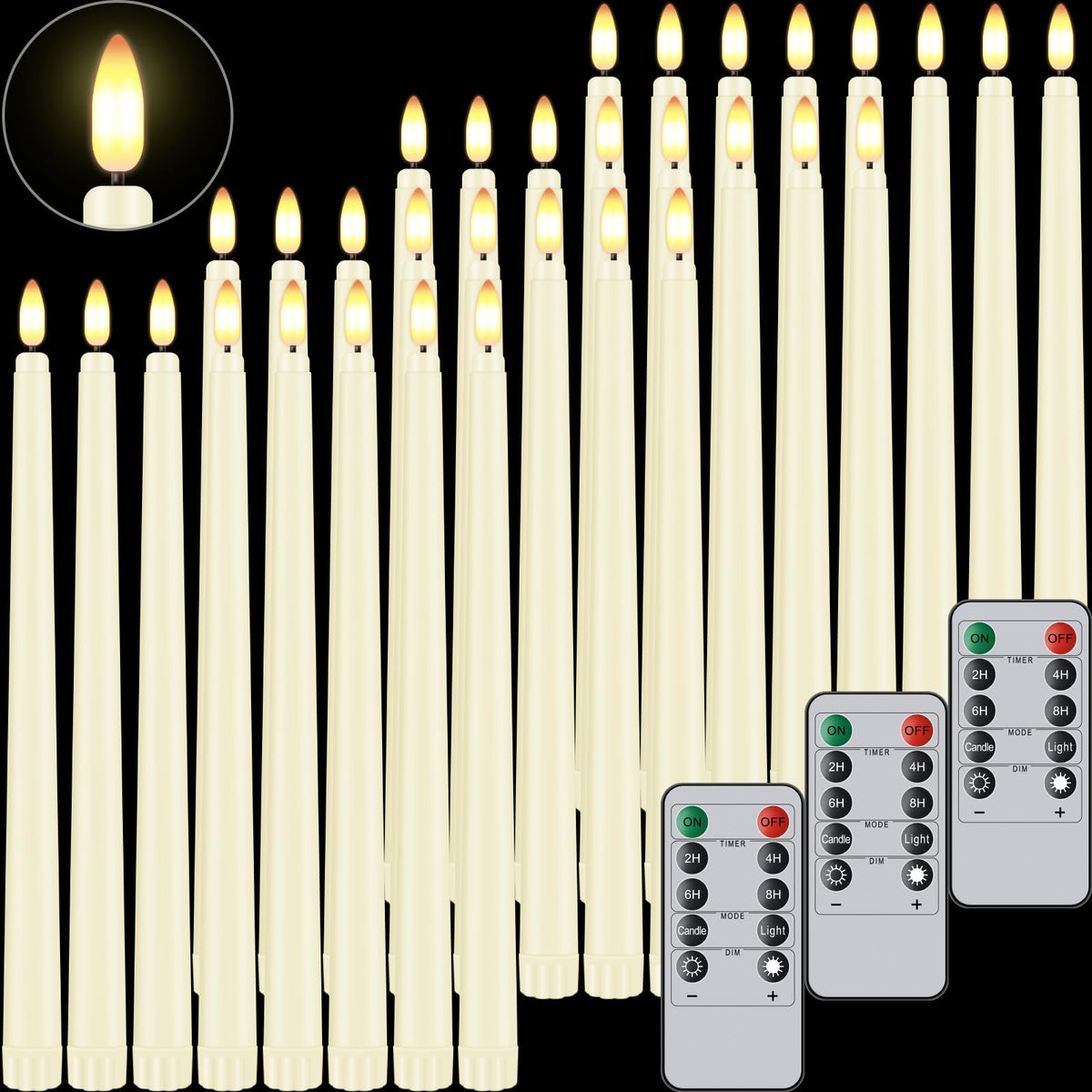 Warmhere 32pc flameless taper candles illuminate weddings with safe, ember-free ambiance.