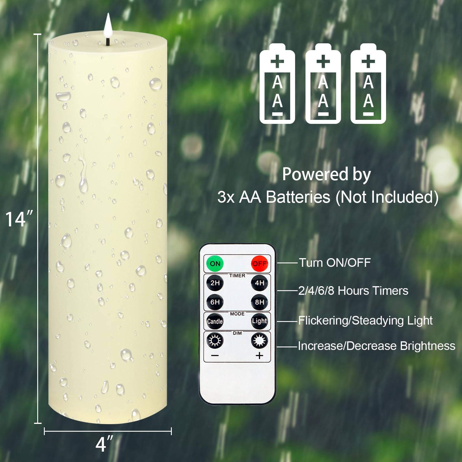Warmhere durable plastic candle in the rain demonstrating weather resistance