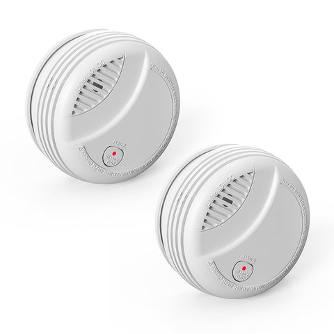 WARROXIDE 2-pack wireless smoke detectors front view showing sleek grille design for fast sensing