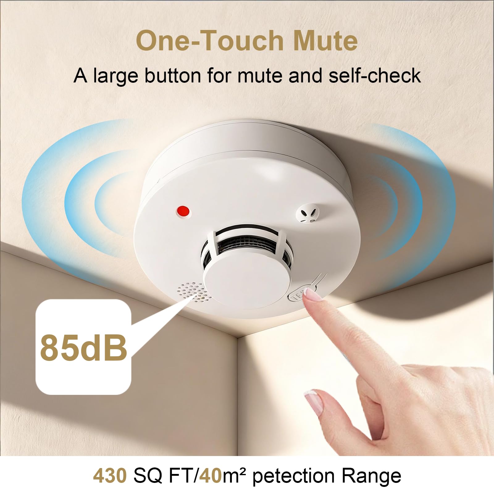 WARROXIDE smoke detector side view, slim profile for ceiling mounting.