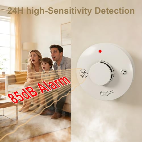 WARROXIDE smoke detector test-button close-up for quick self-checks.