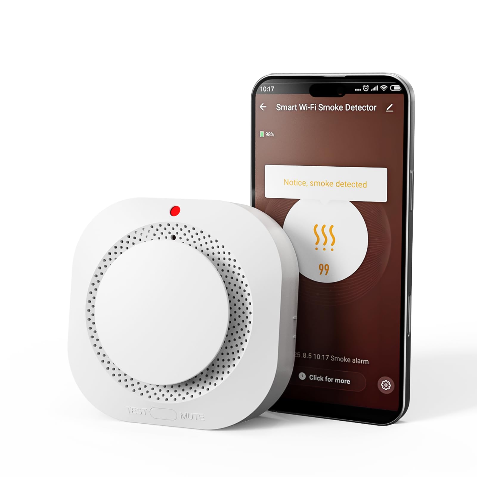 WARROXIDE WiFi smoke detector with real-time app alerts for remote monitoring.