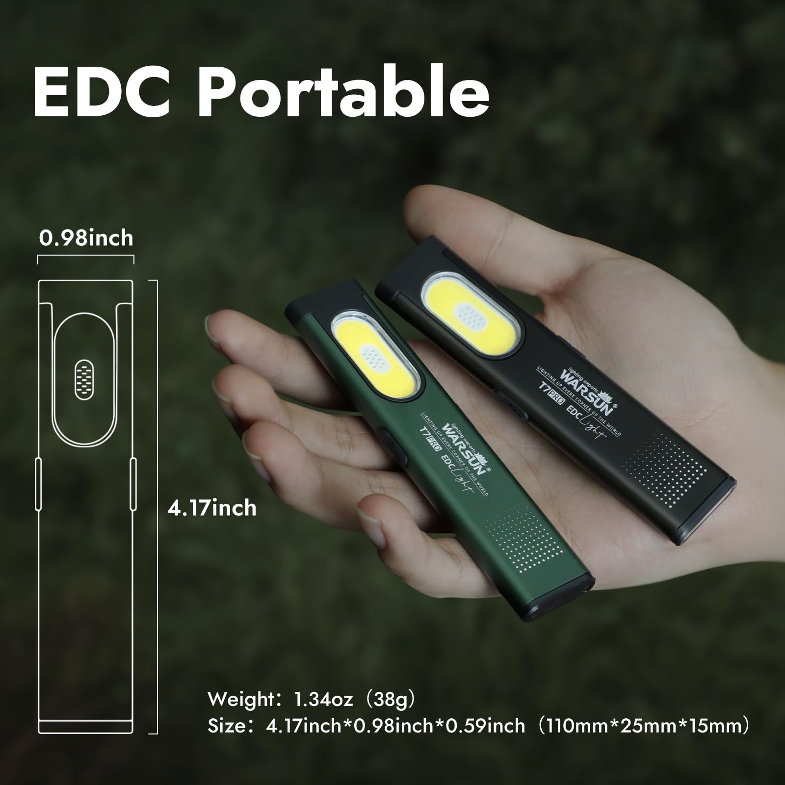 WARSUN compact flashlight side COB light in use for nearby illumination