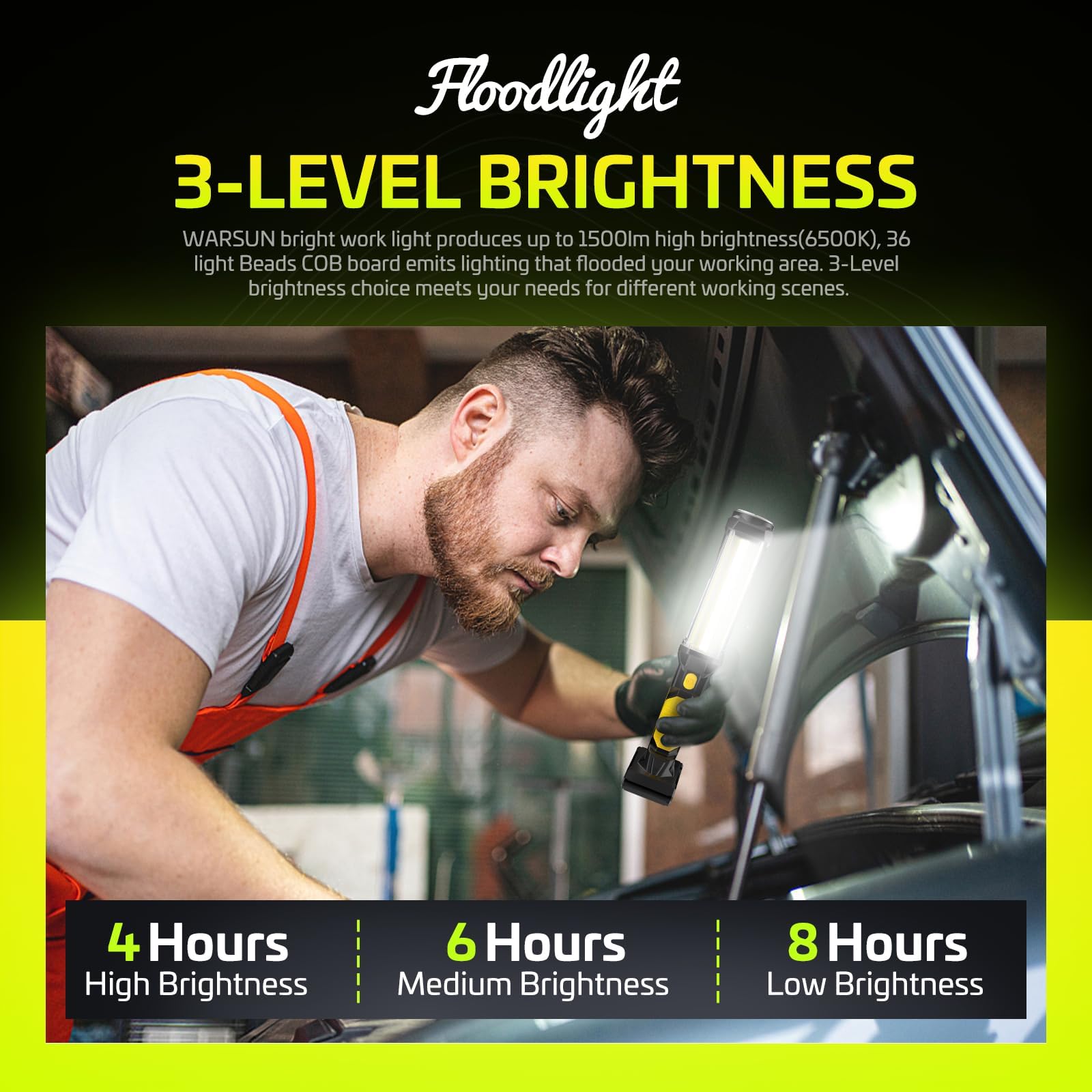 WARSUN DJ60 magnetic hook enables hands-free lighting in workshop settings
