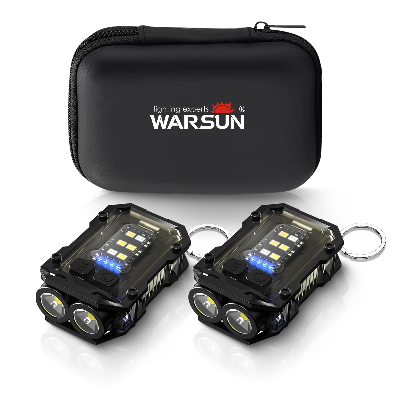 WARSUN mini keychain flashlight mounted on hat brim for hands-free lighting
