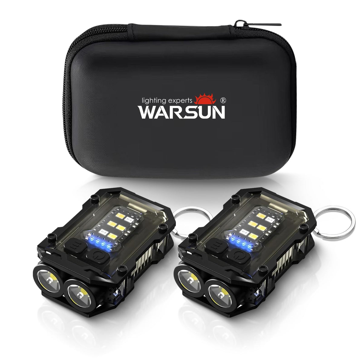 WARSUN mini keychain flashlight mounted on hat brim for hands-free lighting