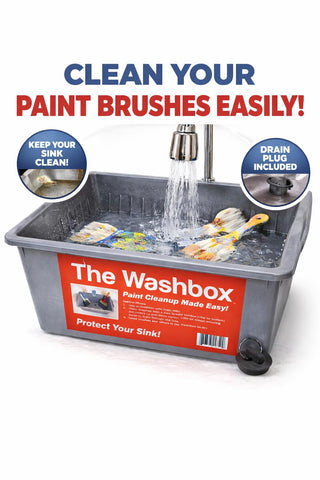 The Washbox shows a patented sink-fit design for compatibility with many sinks.