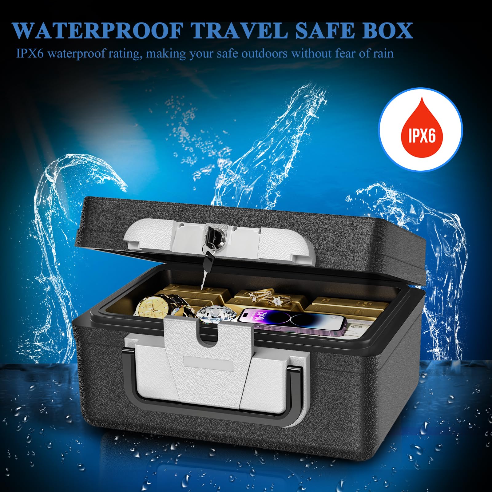 WASJOYE Safe Box exterior dimensions highlight compact footprint for desk or shelf