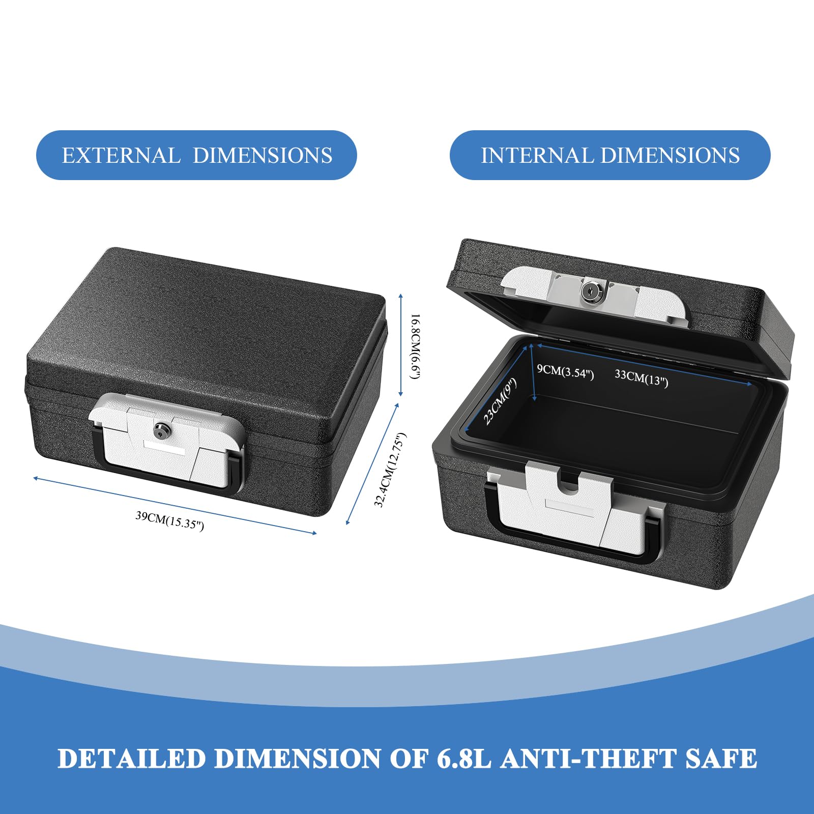 WASJOYE Safe Box key lock with two keys included for secure access