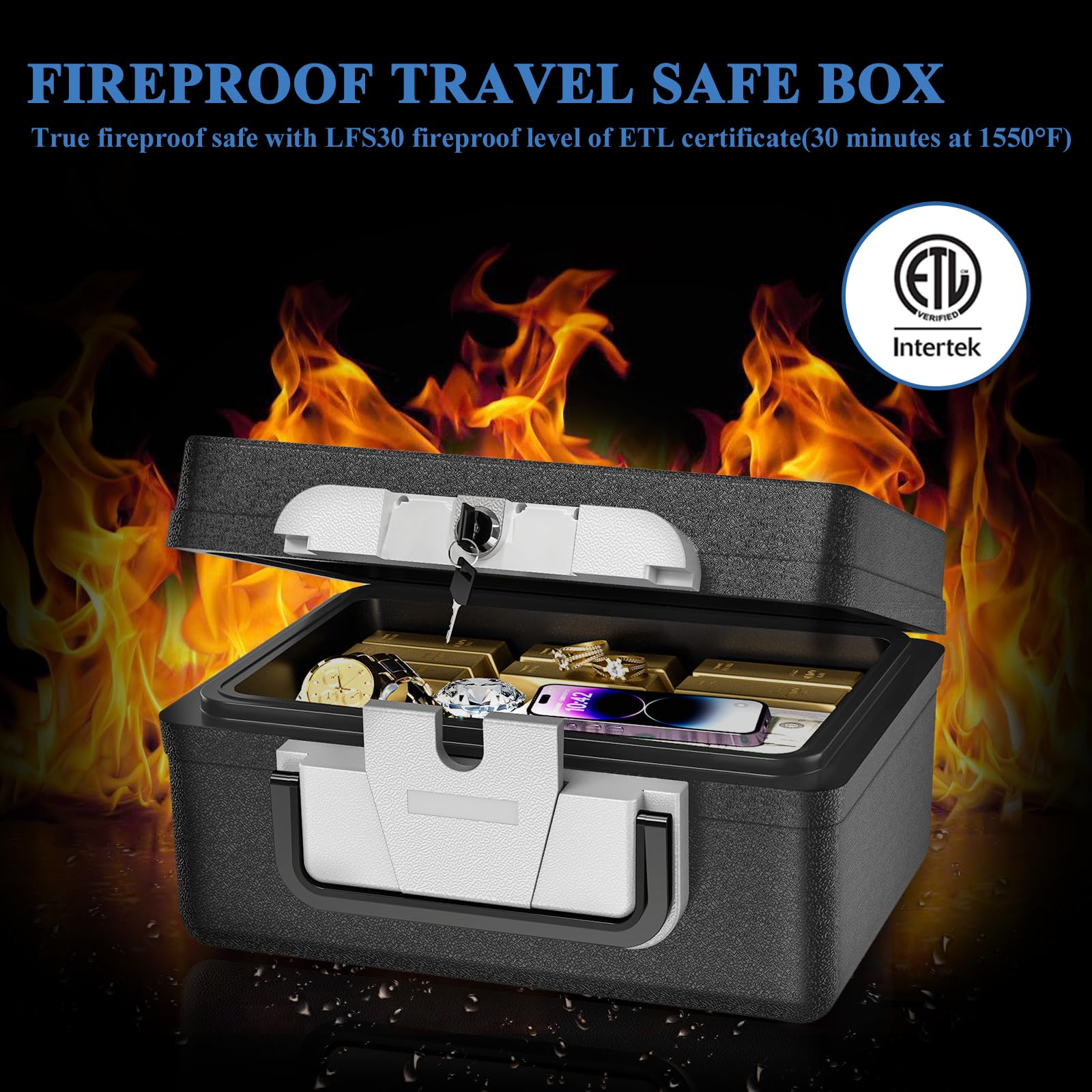 WASJOYE Safe Box open lid showing spacious interior for documents and jewelry