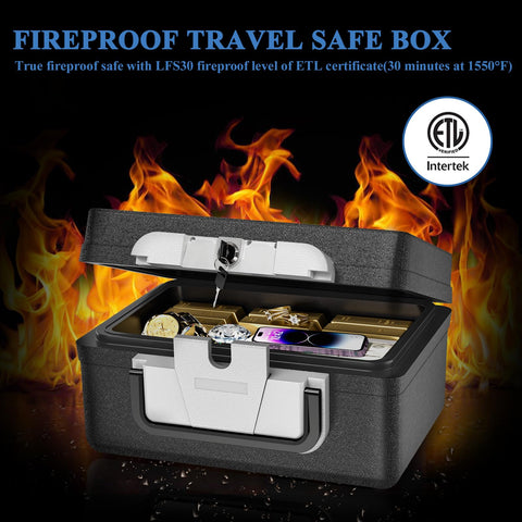 WASJOYE Safe Box open lid showing spacious interior for documents and jewelry