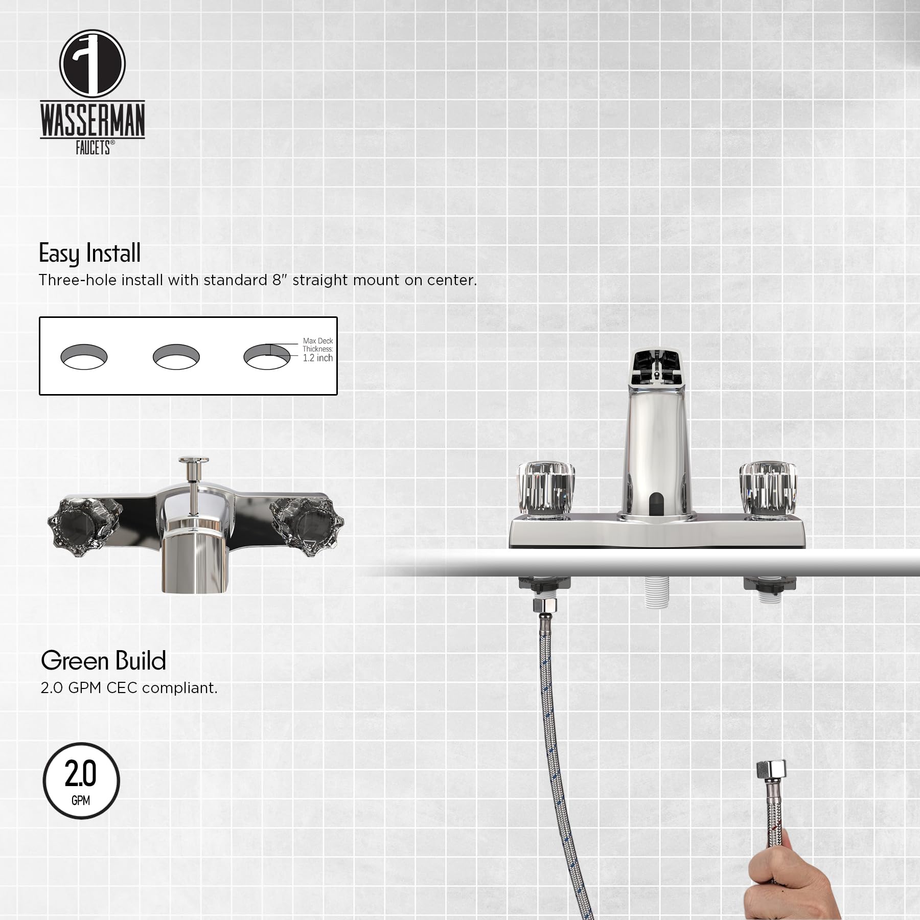 Wasserman offset mobile home faucet diverter control for easy shower switch.