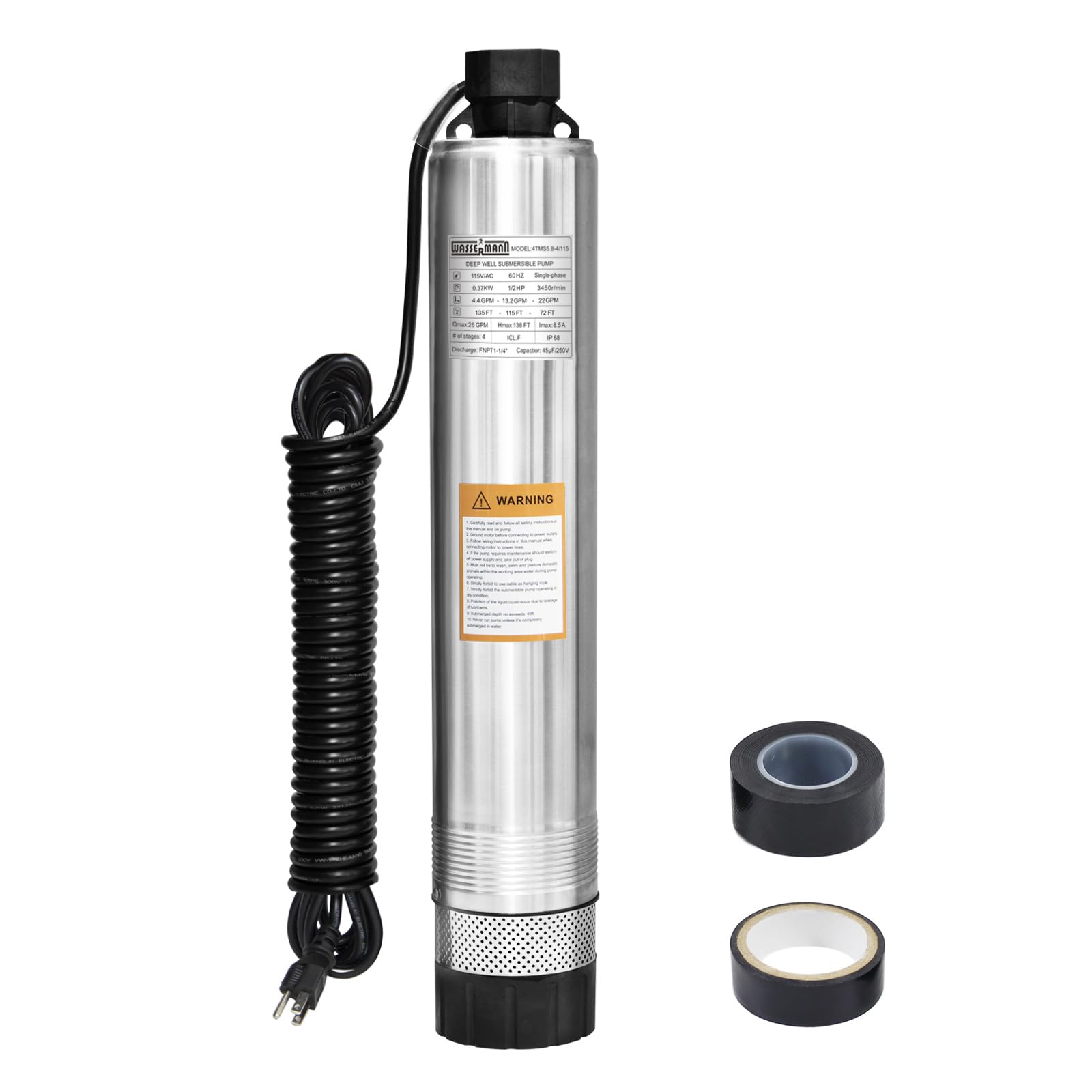Wassermann 4-inch septic pump stainless steel body boosts durability for long use.
