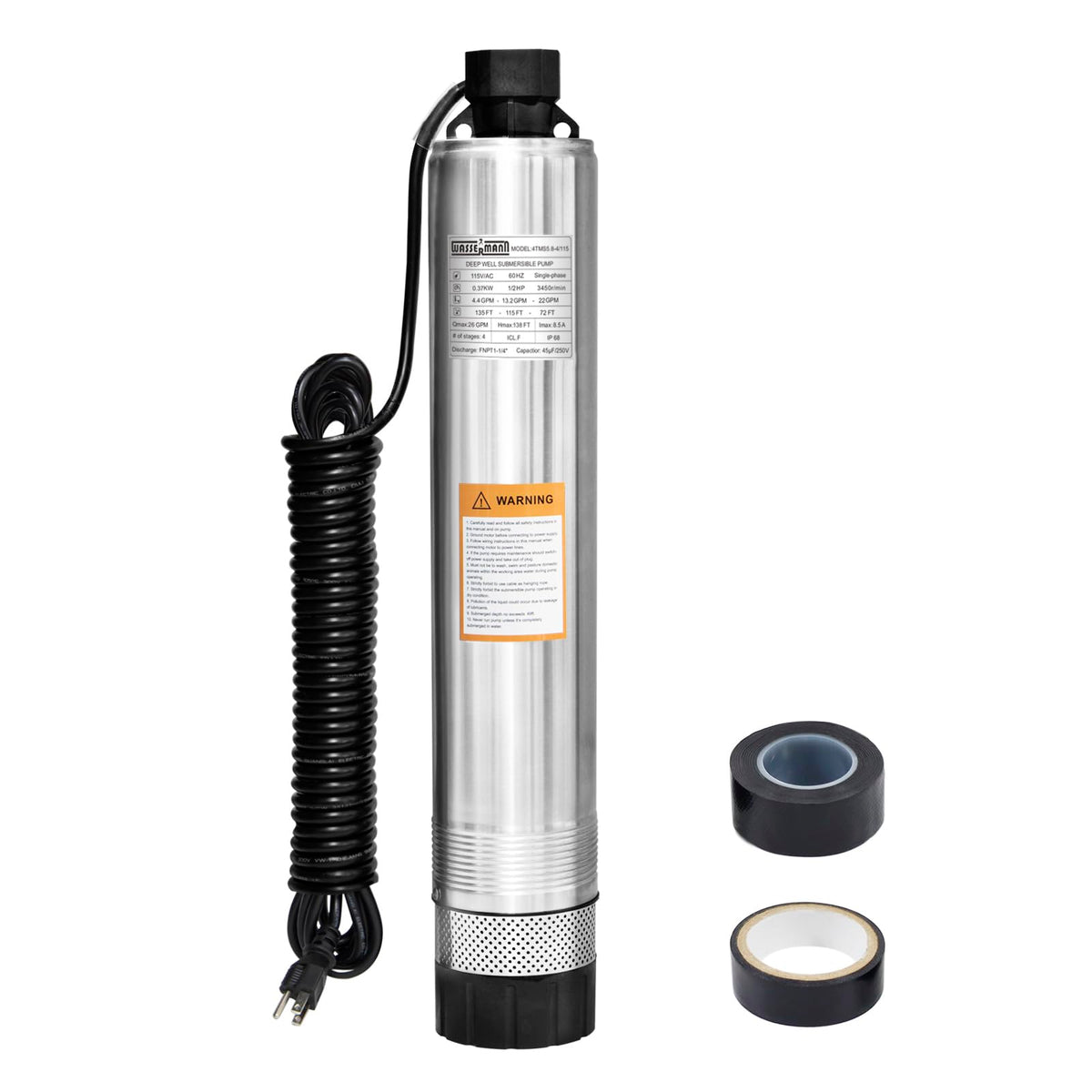 Wassermann 4-inch septic pump stainless steel body boosts durability for long use.