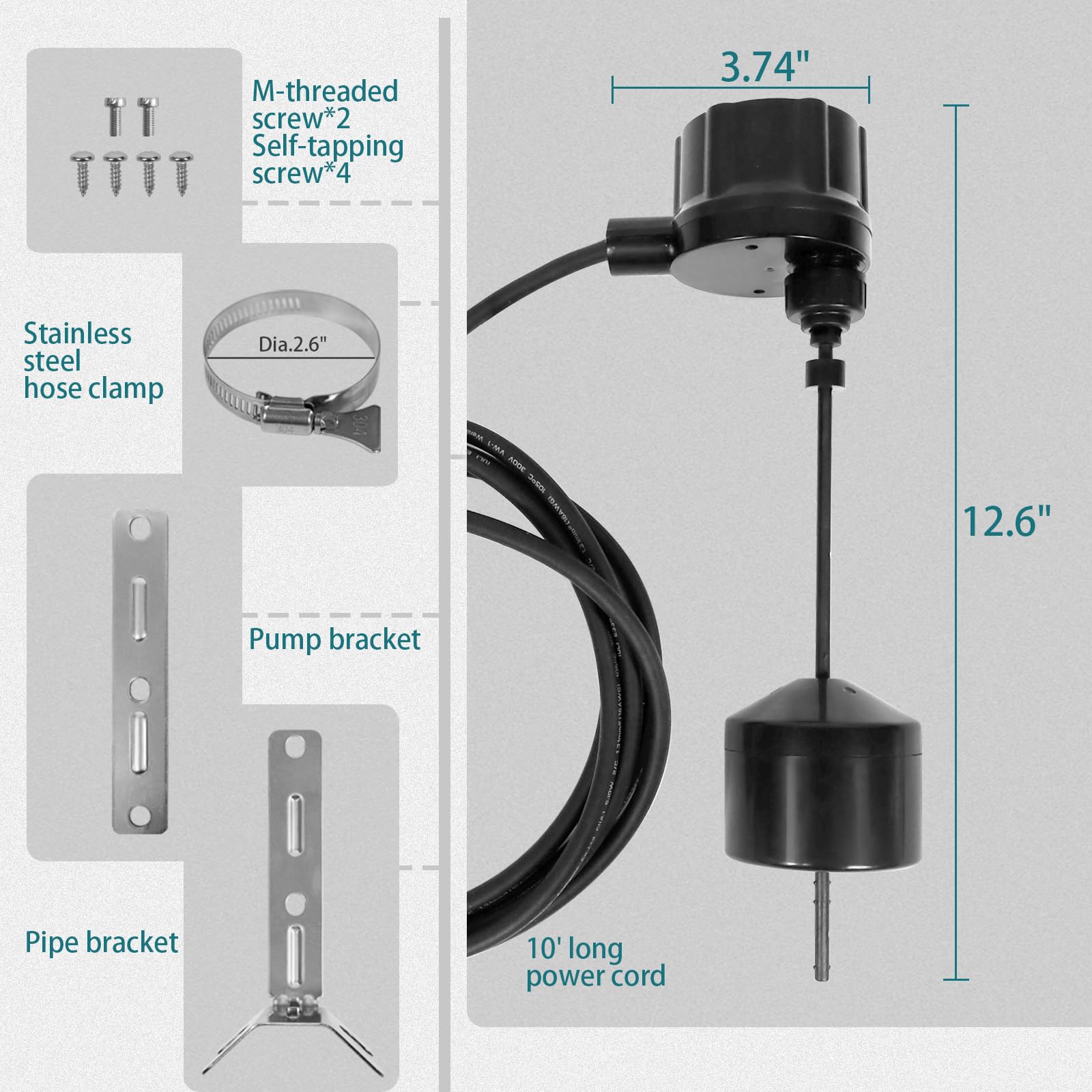 WASSERMANN piggyback plug design for easy connection with most pumps.