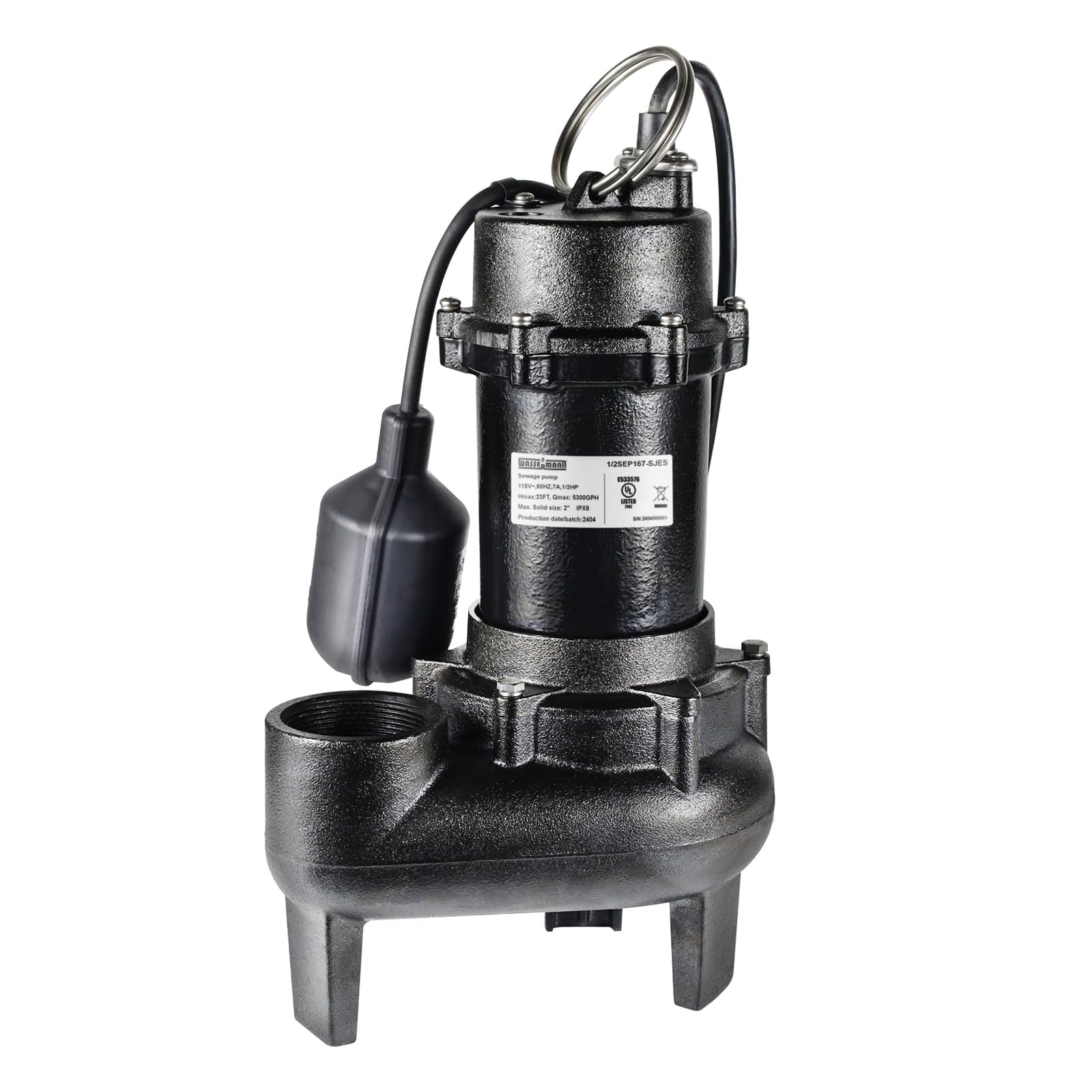 Wassermann sewage pump with auto float switch for reliable basement drainage