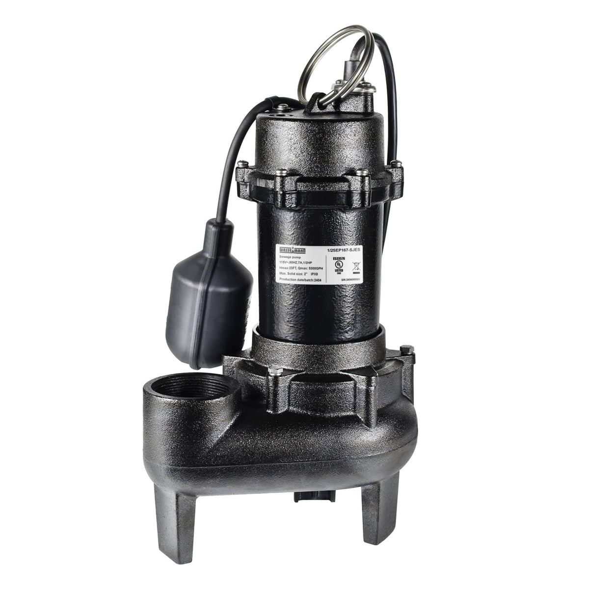 Wassermann sewage pump with auto float switch for reliable basement drainage