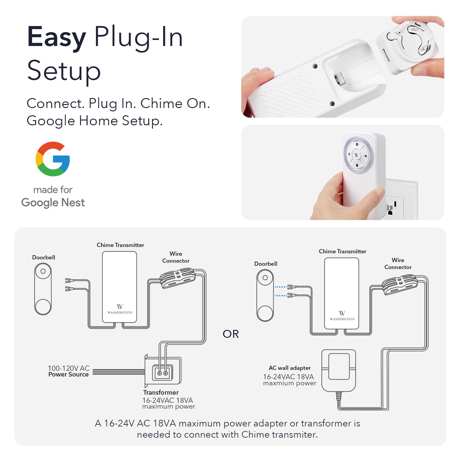 Wasserstein chime setup guide with plug-in installation steps