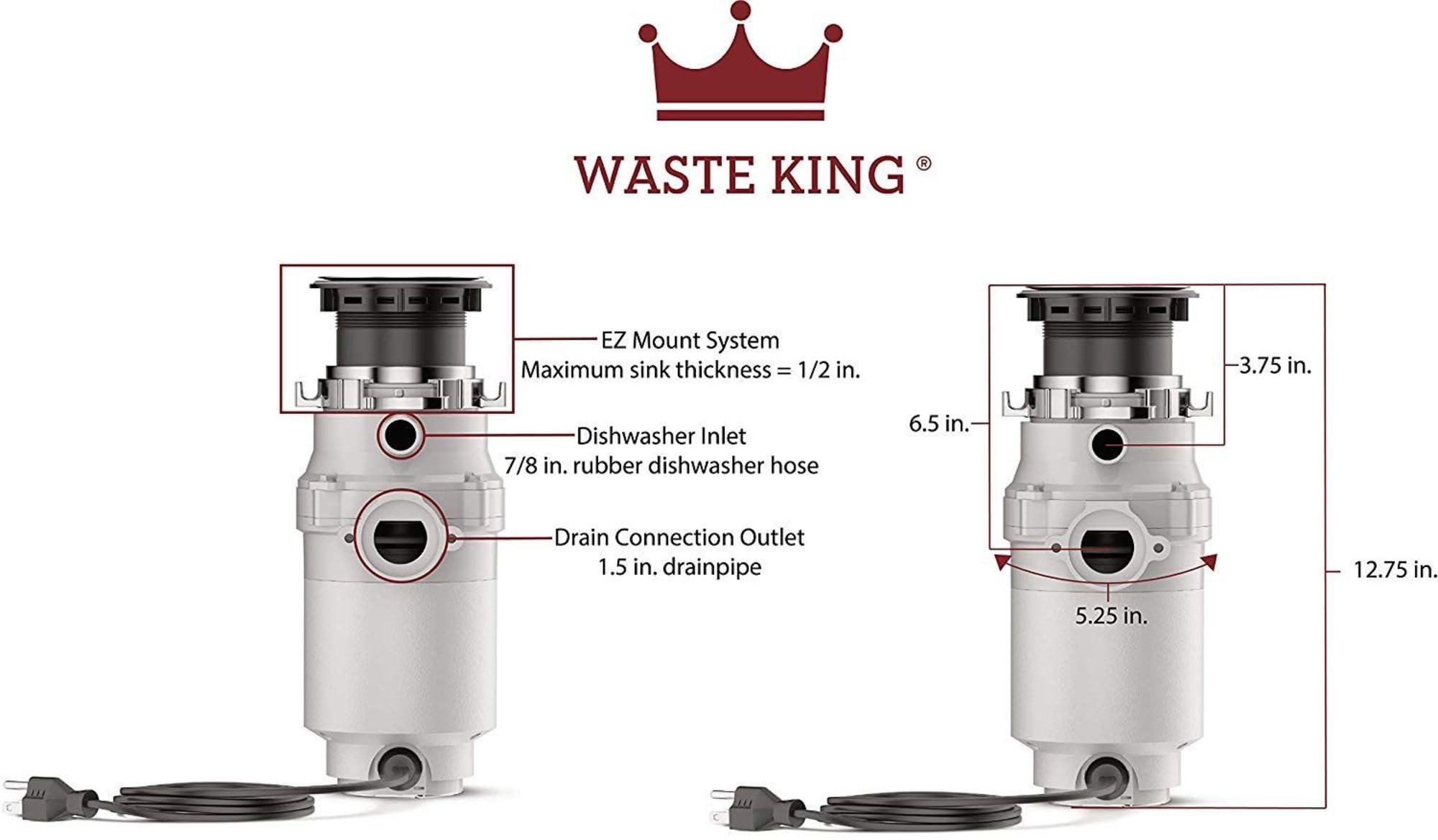 Compact Waste King L-111 under sink design maximizes space while delivering continuous feed performance