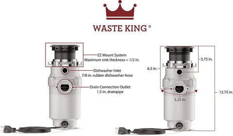 Compact Waste King L-111 under sink design maximizes space while delivering continuous feed performance