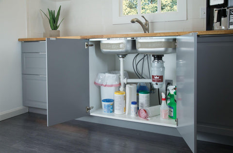 Removable splashguard on Waste King L-111 allows easy cleaning and maintenance