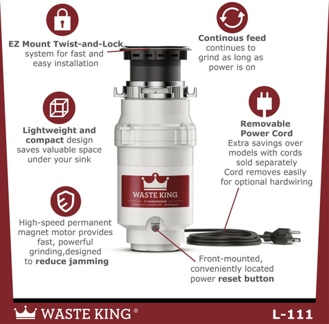 Stainless steel swivel impellers on Waste King L-111 reduce jams for smoother operation