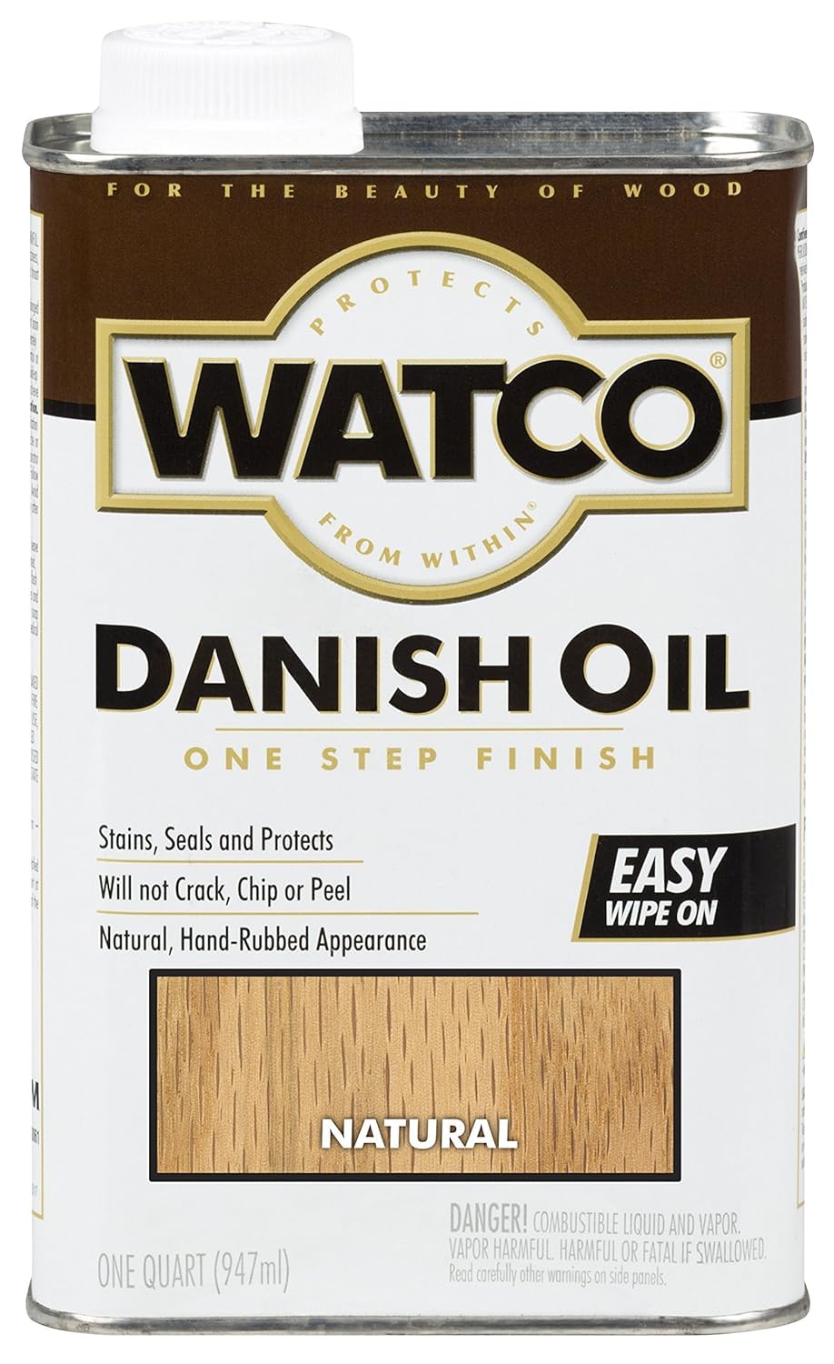 Watco Danish Oil Wood Finish bottle ready for easy indoor wood protection